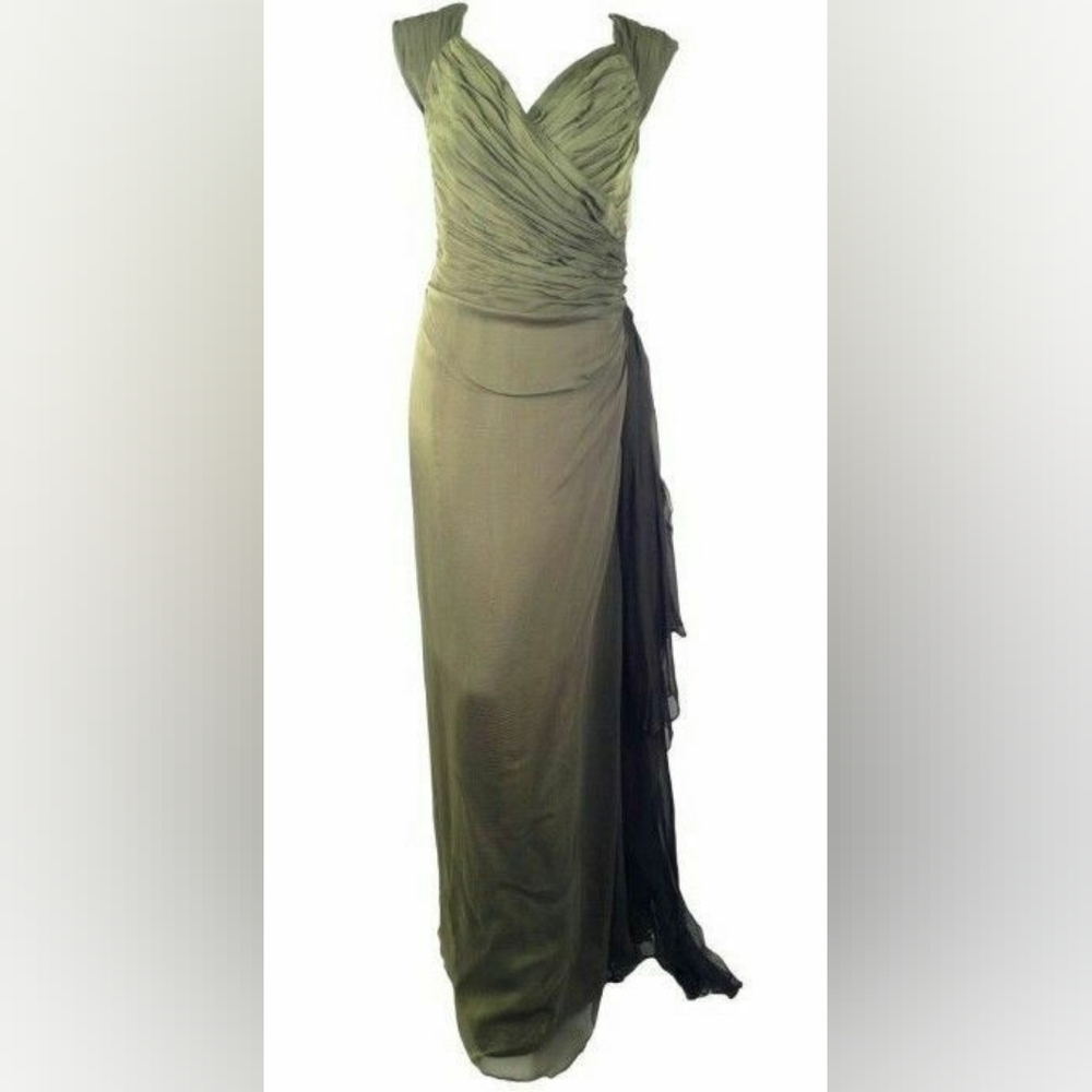 $5,500 ROLAND NIVELAIS DIP DYE GREEN SILK GOWN 6